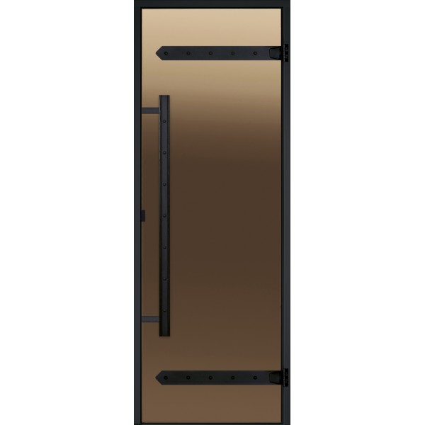 Дверь для турецкой парной Harvia LEGEND 7/19, черная коробка алюминий, бронза 700 х 1900 мм