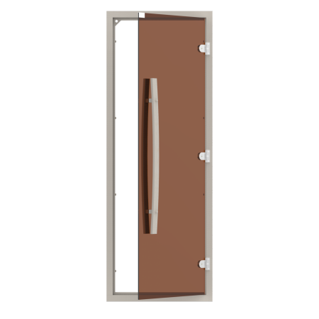 Комплект двери SAWO 741-4SGA-1 с "бронзовым" стеклом (осина, с порогом, изогнутая ручка)