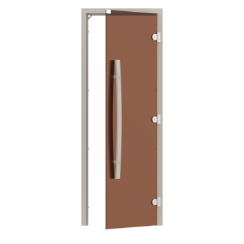 Комплект двери с "бронзовым" стеклом SAWO 741-3SGA-R-1 (осина, без порога, правая, изогнутая ручка)